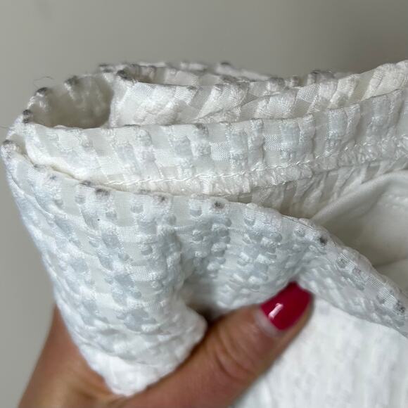 Kensie White Dress Size 14 Lace Top Tiered Pleated Ribbon Short Sleeves - Picture 13 of 14